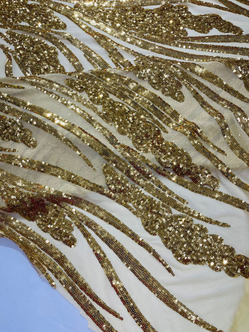 Feather damask shiny sequin design on a 4 way stretch mesh Fabric-sold by The yard.