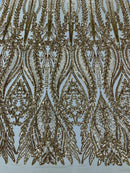 Damask design with sequins embroider on a 4 way stretch mesh fabric (By The Yard)