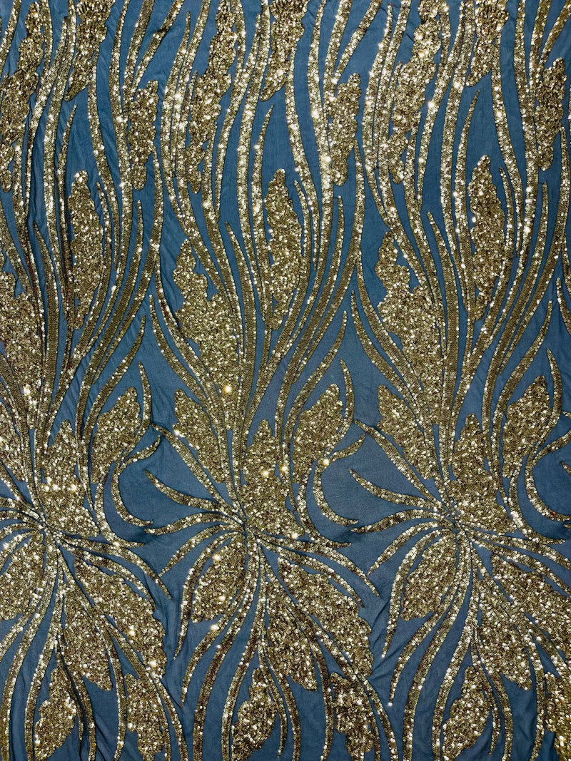 Feather damask shiny sequin design on a 4 way stretch mesh Fabric-sold by The yard.