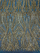 Damask design with sequins embroider on a 4 way stretch mesh fabric (By The Yard)