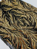 Feather Wing Shiny Sequin Design on a 4 Way Stretch mesh Fabric-Prom-Sold by The Yard.
