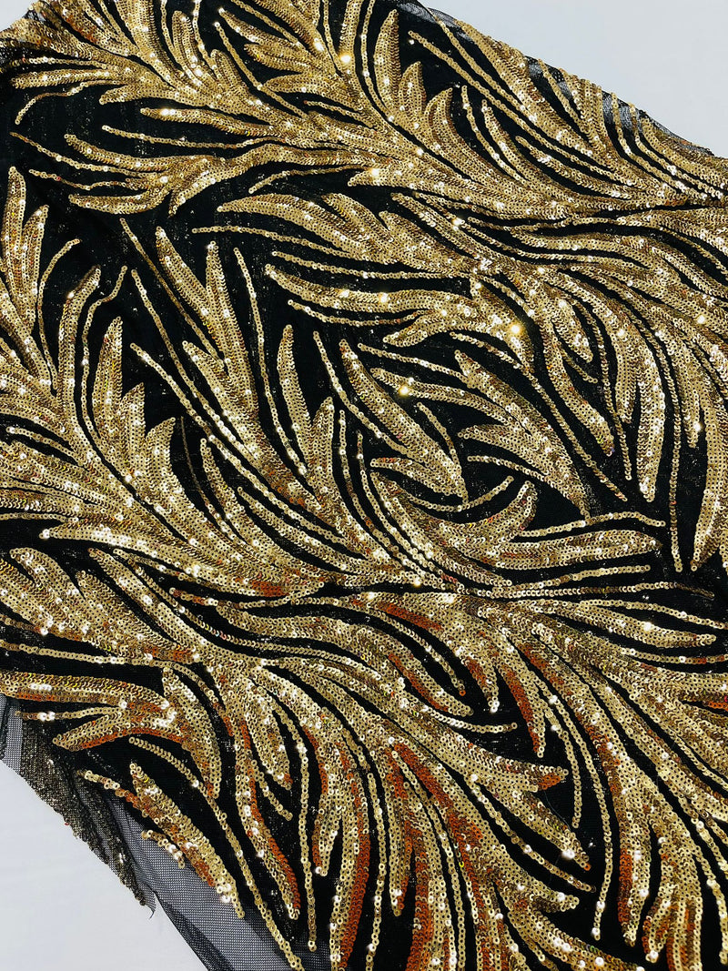 Feather Wing Shiny Sequin Design on a 4 Way Stretch mesh Fabric-Prom-Sold by The Yard.