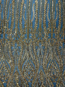 Damask design with sequins embroider on a 4 way stretch mesh fabric (By The Yard)