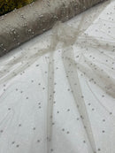 Pearl Glitter Studded Mesh, 2-Way Stretch Shimmer Mesh Fabric, Sold by the yard.