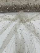 Pearl Glitter Studded Mesh, 2-Way Stretch Shimmer Mesh Fabric, Sold by the yard.