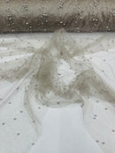 Pearl Glitter Studded Mesh, 2-Way Stretch Shimmer Mesh Fabric, Sold by the yard.