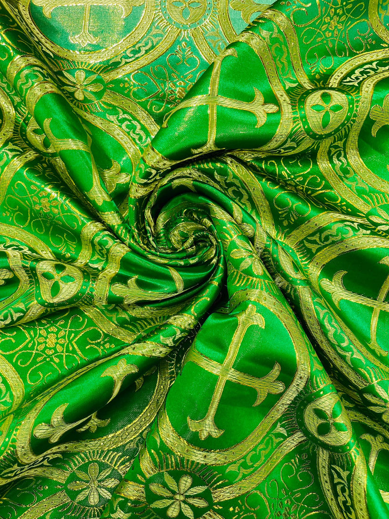 Green/Gold - SQUARE METALLIC CROSS JACQUARD SATIN