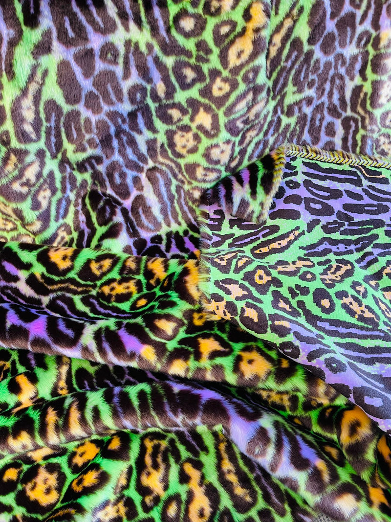 Leopard Tie Dyed Faux Fur, Black Light Reflective (by the yard)