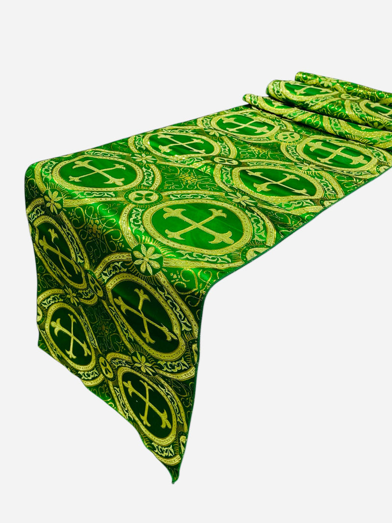 Religious Brocade Runner Tablecloth | Liturgical Fabric | Runner Ecclesiastical Jacquard | Church | Vestment-Cross Brocade.