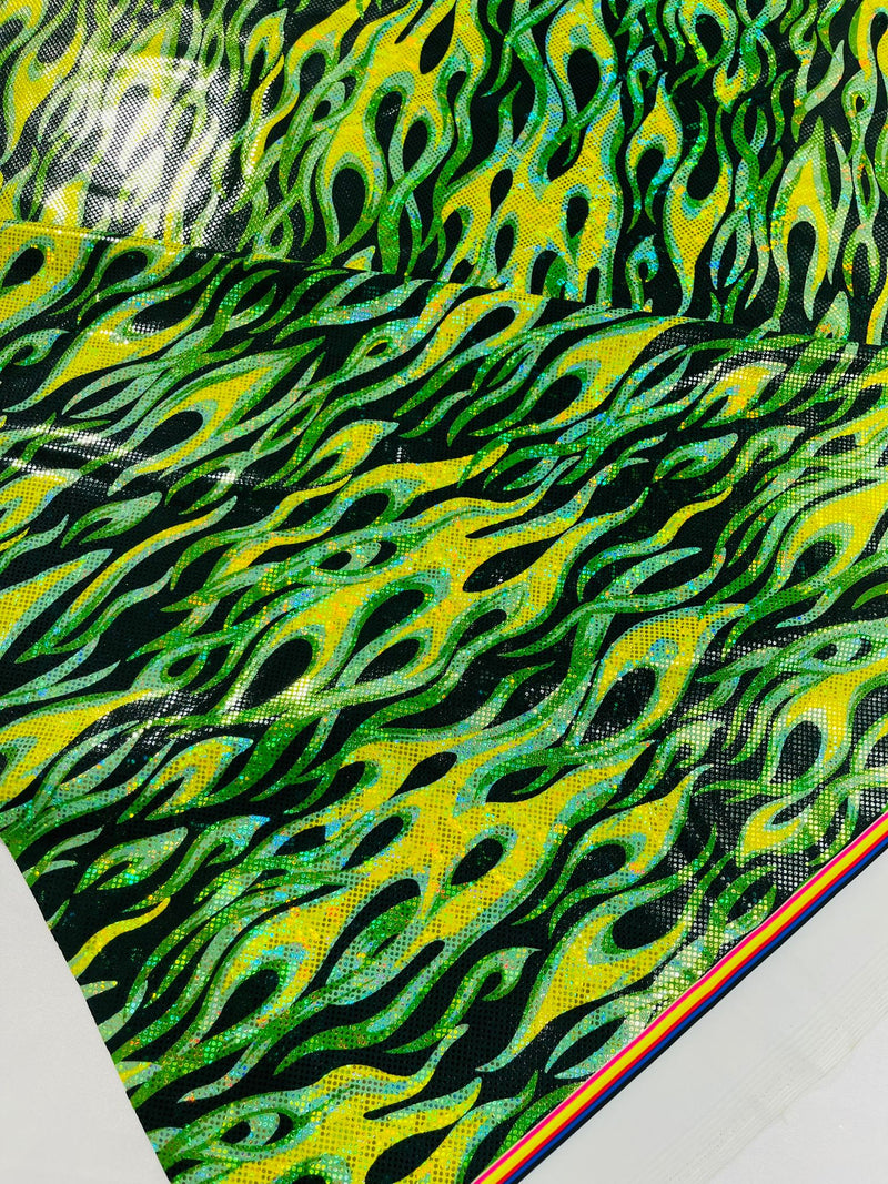 Holographic Flames Foil Printed Spandex Fabric (By The Yard)