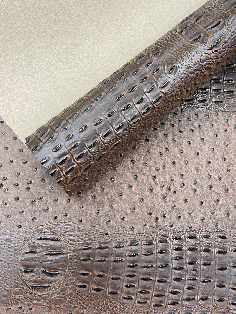 Gator Ostrich Embossed Vinyl Fabric  / 2 Tone Crocodile Ostrich Vinyl Leather 54" Wide