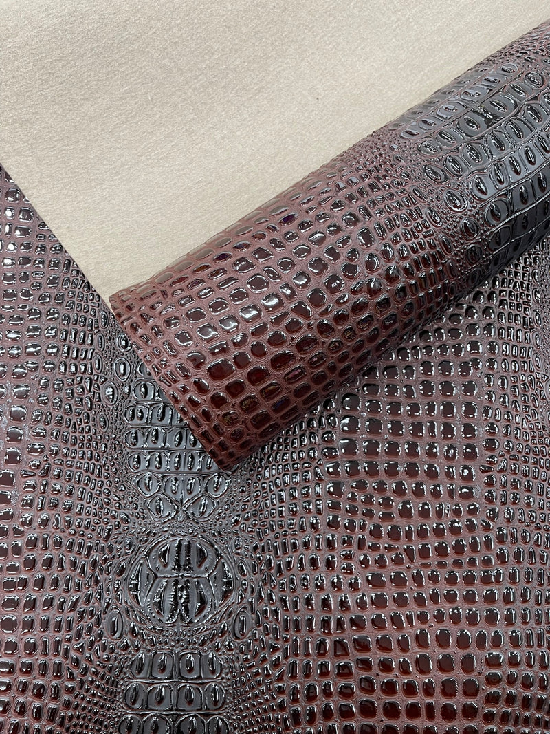 Glossy Two Tone Gator Fake Leather Upholstery, 3D Crocodile Skin Texture Faux Leather PVC Vinyl, 54" Wide