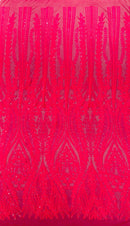 Damask design with sequins embroider on a 4 way stretch mesh fabric (By The Yard)