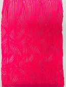 Geometric Feather wing shiny sequin design on a 4 way stretch mesh Fabric-sold by the yard.