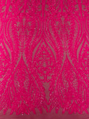 Damask design with sequins embroider on a 4 way stretch mesh fabric (By The Yard)