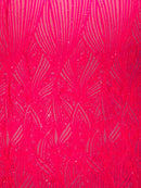 Geometric Feather wing shiny sequin design on a 4 way stretch mesh Fabric-sold by the yard.