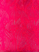 Geometric Feather wing shiny sequin design on a 4 way stretch mesh Fabric-sold by the yard.