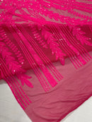 Damask design with sequins embroider on a 4 way stretch mesh fabric (By The Yard)