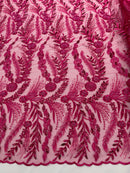 Feather and Vine Beaded Lace Fabric, by The Yard