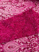 Modern Luxury Beaded Fabric Embroidered on a Mesh Lace, Sold by The Yard.