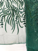 FEATHER BEADED LACE ON MESH FABRIC (By The Yard)