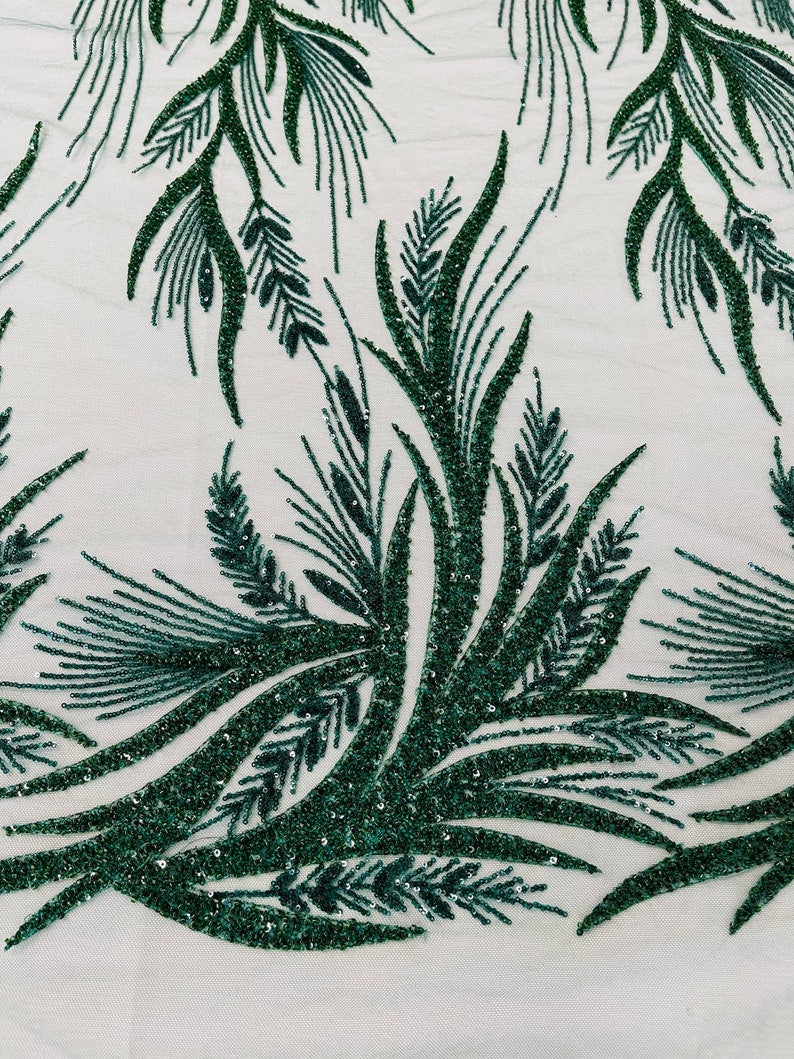 Hunter Green Gorgeous French design embroider and beaded on a mesh lace. Wedding/Bridal/Prom/Nightgown fabric