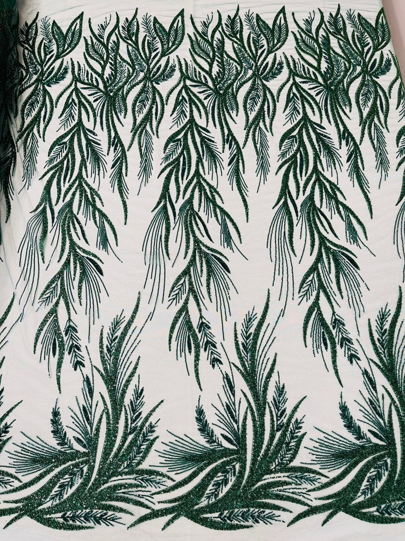 Hunter Green Gorgeous French design embroider and beaded on a mesh lace. Wedding/Bridal/Prom/Nightgown fabric