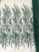 FEATHER BEADED LACE ON MESH FABRIC (By The Yard)