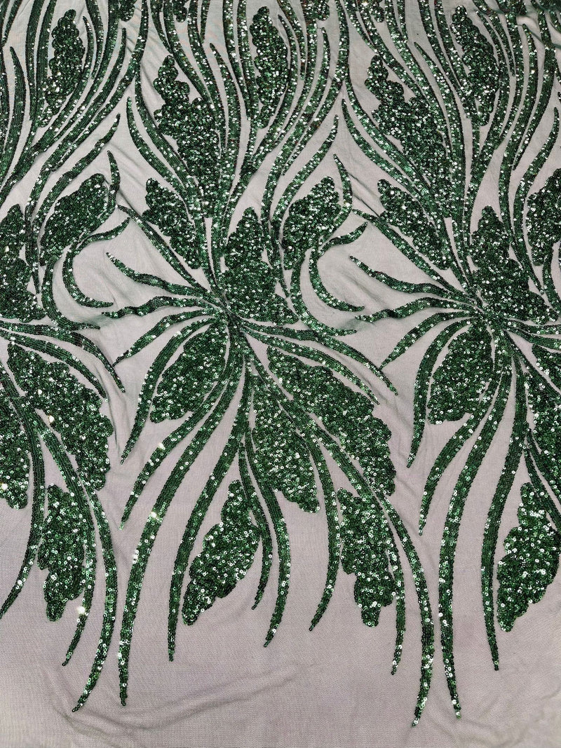 Feather damask shiny sequin design on a 4 way stretch mesh Fabric-sold by The yard.