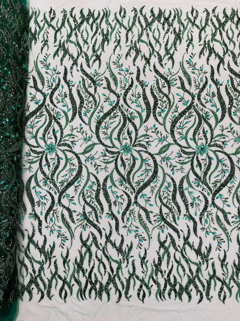 JEWEL VINE BEADED LACE ON MESH FABRIC (By The Yard)