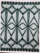 Luxury Bridal Fabric with Geometric Beading on a mesh, by The Yard.