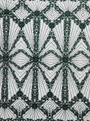 Luxury Bridal Fabric with Geometric Beading on a mesh, by The Yard.