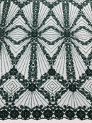 Luxury Bridal Fabric with Geometric Beading on a mesh, by The Yard.