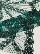 Luxury Bridal Fabric with Geometric Beading on a mesh, by The Yard.