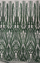Damask design with sequins embroider on a 4 way stretch mesh fabric (By The Yard)