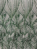 Geometric Feather wing shiny sequin design on a 4 way stretch mesh Fabric-sold by the yard.