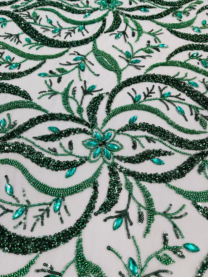 JEWEL VINE BEADED LACE ON MESH FABRIC (By The Yard)