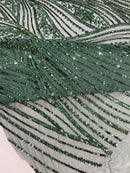 Geometric Feather wing shiny sequin design on a 4 way stretch mesh Fabric-sold by the yard.