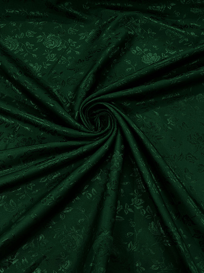 Hunter Green - 60" Wide Polyester /Flowers Brocade Jacquard Satin Fabric/ SoldByTheYard.