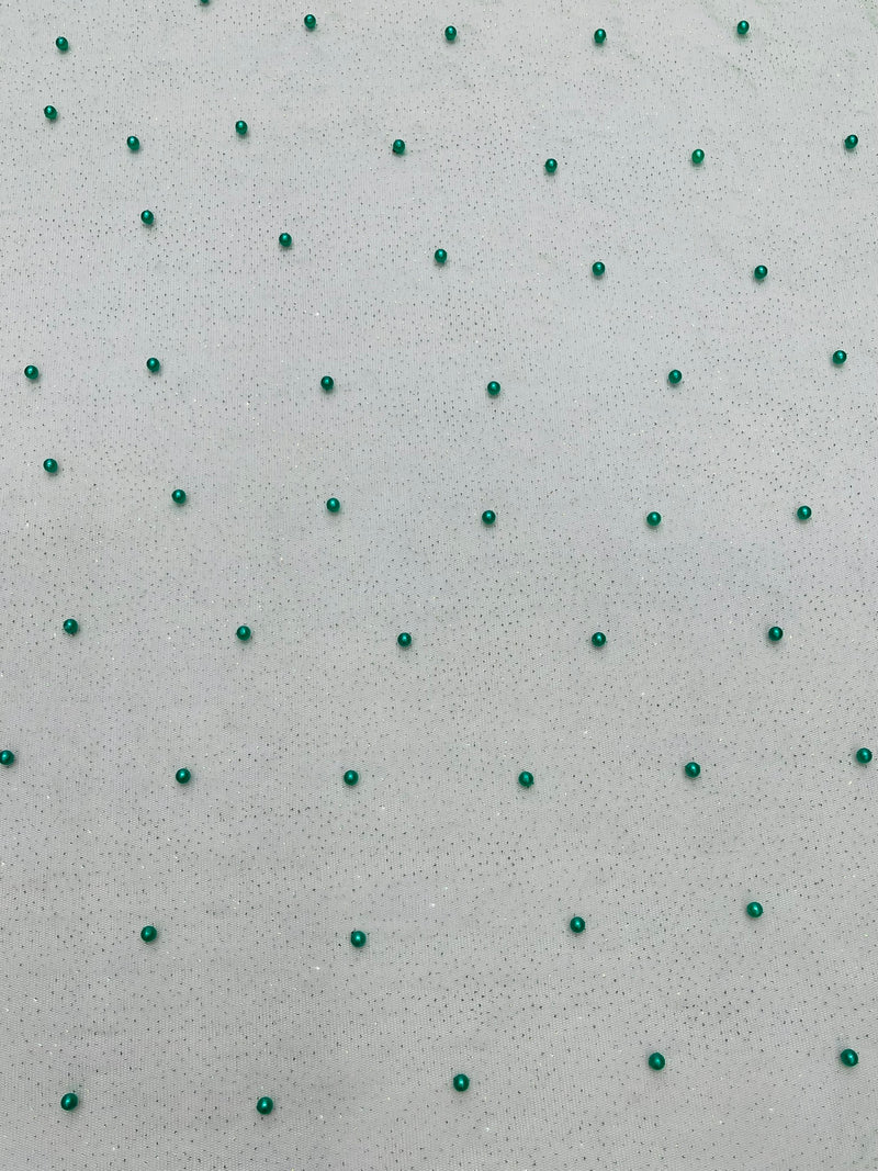 Pearl Glitter Studded Mesh, 2-Way Stretch Shimmer Mesh Fabric, Sold by the yard.