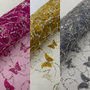 3D BEADED BUTTERFLY LACE ON A MESH FABRIC (By The Yard)