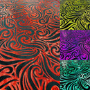 Holographic Foil Tribal Flame Design On A Stretch Velvet  Fabric. By The Yard