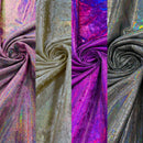 OIL SLICK IRIDESCENT FOGGY FOIL STRETCH VELVET FABRIC (By The Yard
