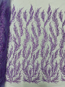 VINE BEADED LACE ON MESH FABRIC (By The Yard)