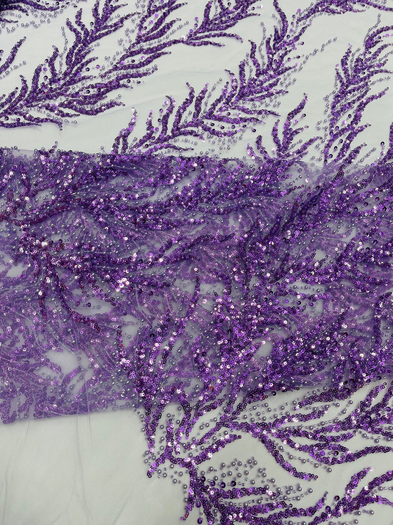 VINE BEADED LACE ON MESH FABRIC (By The Yard)