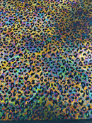 Leopard oil spill metallic print on a stretch nylon spandex tricot/milliskin -sold by the yard.