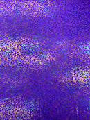 Leopard oil spill metallic print on a stretch nylon spandex tricot/milliskin -sold by the yard.