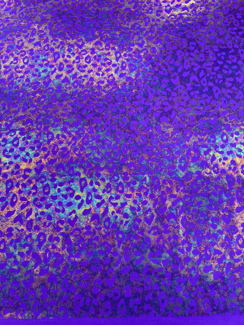 Leopard oil spill metallic print on a stretch nylon spandex tricot/milliskin -sold by the yard.