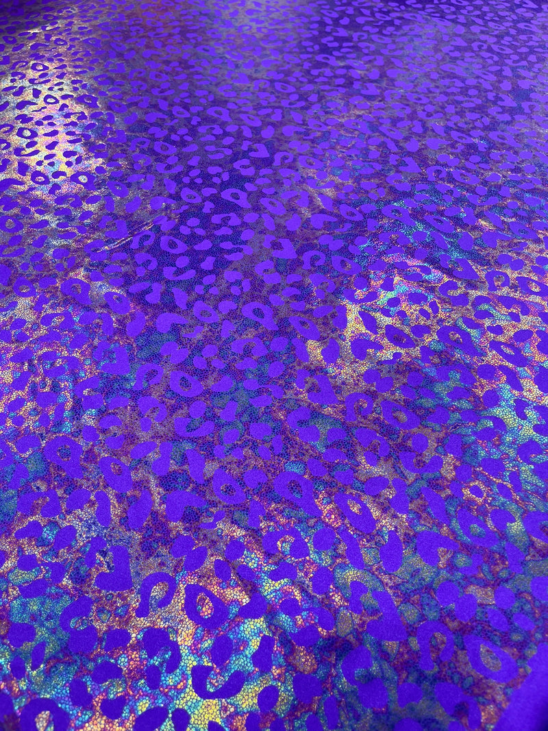 Leopard oil spill metallic print on a stretch nylon spandex tricot/milliskin -sold by the yard.