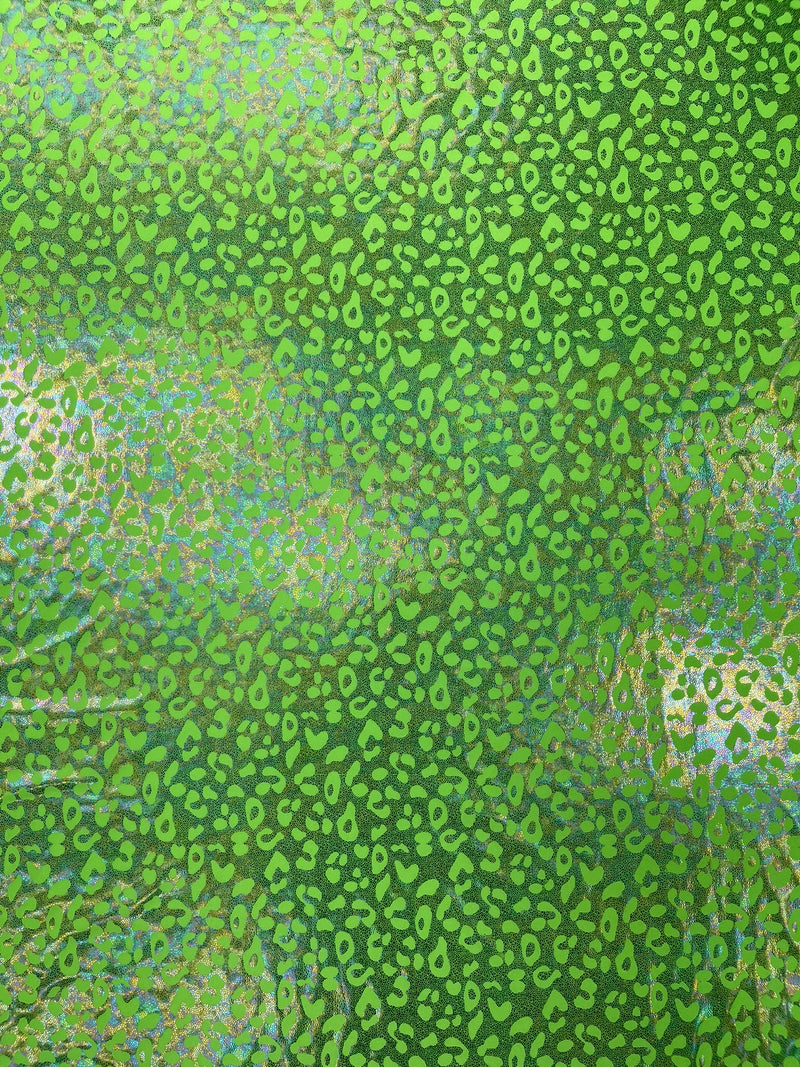 Leopard oil spill metallic print on a stretch nylon spandex tricot/milliskin -sold by the yard.